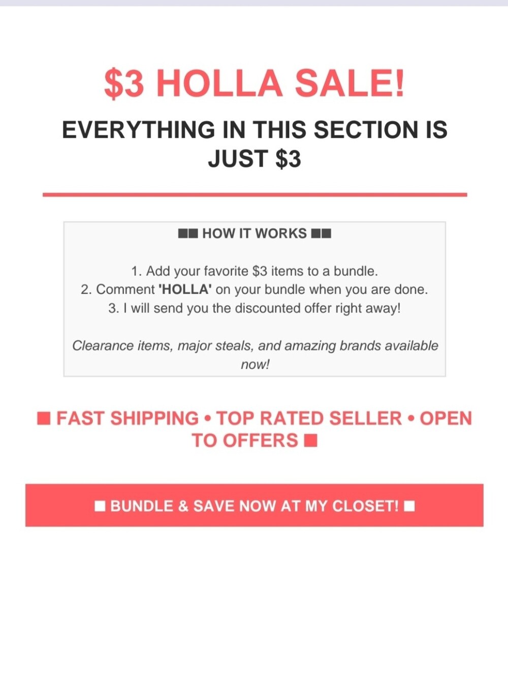 $3 HOLLA SALE CLEARANCE EVENT